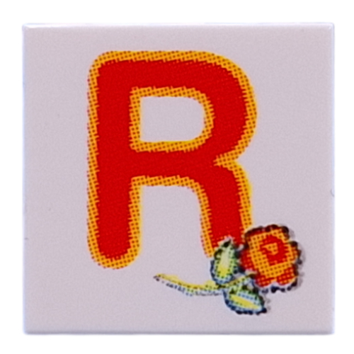 Visuel indicatif Rebrickable de Tuile 2 x 2 avec le rouge 'R', motif imprimé rose (Tile 2 x 2 with Red 'R', Rose Print)