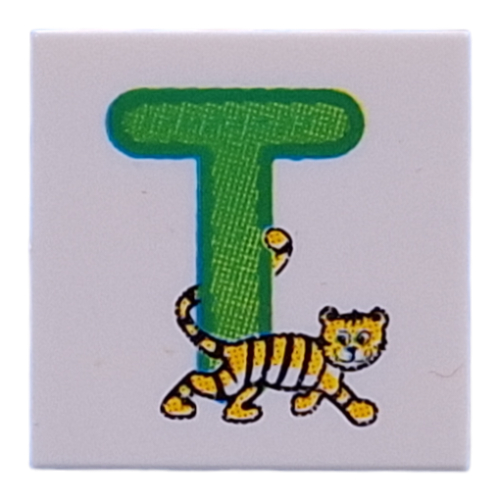 Visuel indicatif Rebrickable de Tuile 2 x 2 avec vert citron 'T', Tigre motif imprimé (Tile 2 x 2 with Lime 'T', Tiger Print)