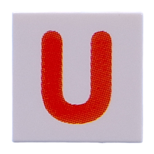 Visuel indicatif Rebrickable de Tuile 2 x 2 avec motif imprimé rouge 'U' (Tile 2 x 2 with Red 'U' Print)