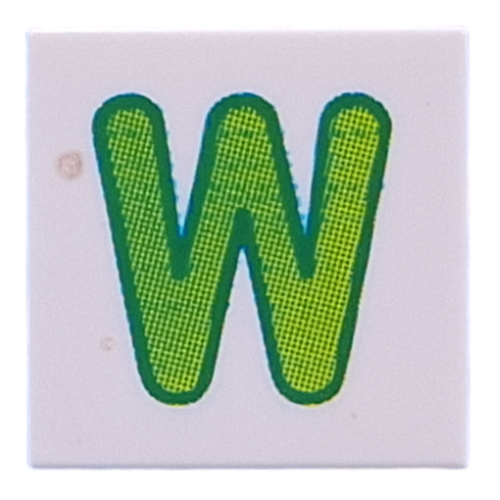 Visuel indicatif Rebrickable de Tuile 2 x 2 avec motif imprimé vert citron 'W' (Tile 2 x 2 with Lime 'W' Print)