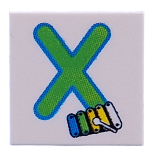 Visuel indicatif Rebrickable de Tuile 2 x 2 avec vert citron 'X', motif imprimé Xylophone (Tile 2 x 2 with Lime 'X', Xylophone Print)