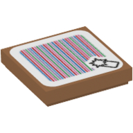 Visuel indicatif Rebrickable de Tuile 2 x 2 avec planche en bois avec motif imprimé starburst et code-barres (autocollant) (Tile 2 x 2 with Wood Plank with Starburst and Barcode Print (Sticker))