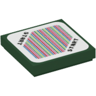 Visuel indicatif Rebrickable de Tuile 2 x 2 avec 'START' dans les deux coins et le code à barres motif imprimé (autocollant) (Tile 2 x 2 with 'START' in Two Corners and Barcode Print (Sticker))