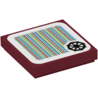 Visuel indicatif Rebrickable de Carreau 2 x 2 avec roue de navire et code à barres motif imprimé (autocollant) (Tile 2 x 2 with Ship Wheel and Barcode Print (Sticker))