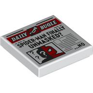 Visuel indicatif Rebrickable de Tuile 2 x 2 avec bugle quotidien 'SPIDER-MAN FINALLY UNMASKED?' motif imprimé (Tile 2 x 2 with Newspaper Daily Bugle 'SPIDER-MAN FINALLY UNMASKED?' Print)
