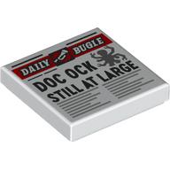 Visuel indicatif Rebrickable de Tuile 2 x 2 avec journal bugle quotidien 'DOC OCK STILL AT LARGE' motif imprimé (Tile 2 x 2 with Newspaper Daily Bugle 'DOC OCK STILL AT LARGE' Print)