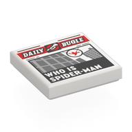 Visuel indicatif Rebrickable de Tuile 2 x 2 avec journal bugle quotidien 'WHO IS SPIDER-MAN' motif imprimé (Tile 2 x 2 with Newspaper Daily Bugle 'WHO IS SPIDER-MAN' Print)