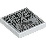 Visuel indicatif Rebrickable de Tuile 2 x 2 avec journal quotidien bugle 'NEW BUILDING FOR NYC #1 NEWSPAPER' imprimé (Tile 2 x 2 with Newspaper Daily Bugle 'NEW BUILDING FOR NYC #1 NEWSPAPER' Print)