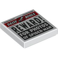 Visuel indicatif Rebrickable de Tuile 2 x 2 avec bugle quotidien journal 'REWARD! FOR PHOTOS OF SPIDER-MAN' motif imprimé (Tile 2 x 2 with Newspaper Daily Bugle 'REWARD! FOR PHOTOS OF SPIDER-MAN' Print)