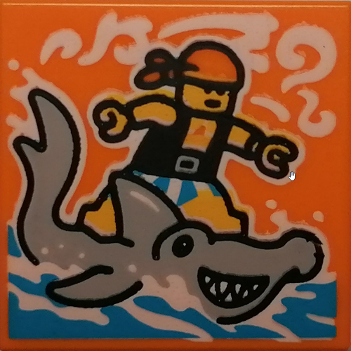 Visuel indicatif Rebrickable de Tuile 2 x 2 avec motif imprimé requin (43114-1) (Tile 2 x 2 with Shark Surfer Print (43114-1))