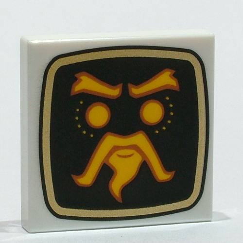 Tuile 2 x 2 avec carré noir, or Maître Wu Dessin motif imprimé (Tile 2 x 2 with Black Square, Gold Master Wu Drawing Print)