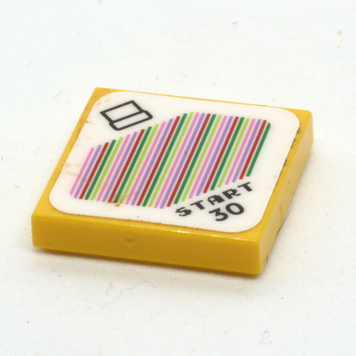 Visuel indicatif Rebrickable de Tuile 2 x 2 avec 'Start 30', tuyau de chaîne et motif imprimé par code-barres (autocollant) (Tile 2 x 2 with 'Start 30', Warp Pipe, and Barcode Print (Sticker))