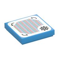 Visuel indicatif Rebrickable de Tuile 2 x 2 avec engrenage, flèches et code à barres motif imprimé (autocollant) (Tile 2 x 2 with Gear, Arrows and Barcode Print (Sticker))