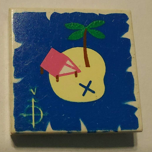 Visuel indicatif Rebrickable de Tuile 2 x 2 avec carte île avec x et palmier motif imprimé (Tile 2 x 2 with Map Island with X and Palm Tree Print)