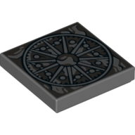 Visuel indicatif Rebrickable de Carreau 2 x 2 avec roue, lignes rayonnantes / rayons motif imprimé (Tile 2 x 2 with Wheel, Radiating Lines/Spokes Print)
