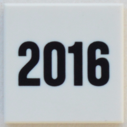 Visuel indicatif Rebrickable de Tuile 2 x 2 avec motif imprimé noir '2016' (Tile 2 x 2 with Black '2016' Print)