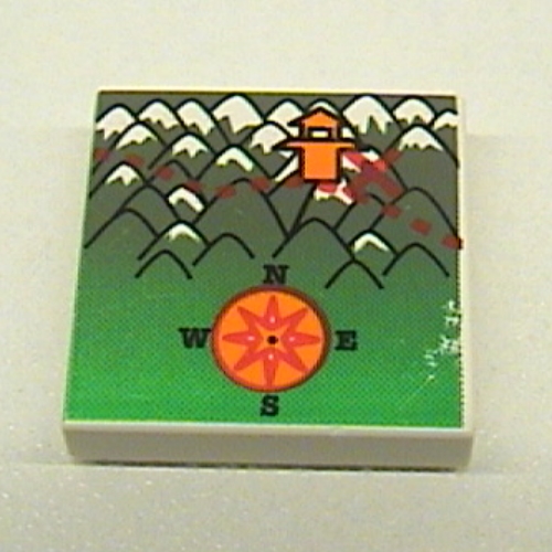 Visuel indicatif Rebrickable de Tuile 2 x 2 avec carte - Orient boussole montagnes et temple motif imprimé (Tile 2 x 2 with Map - Orient Compass Mountains and Temple Print)