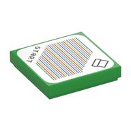 Visuel indicatif Rebrickable de Tuile 2 x 2 avec motif imprimé 'Start', pipe et code-barres (autocollant) (Tile 2 x 2 with 'Start', Pipe, and Barcode Print (Sticker))
