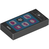 Visuel indicatif Rebrickable de Tuile 1 x 2 avec téléphone portable avec 'BFF', 'LOL', cœur, serrure, bulle de parole et motif imprimé en étoile (Tile 1 x 2 with Cell Phone with 'BFF', 'LOL', Heart, Lock, Speechbubble and Star Print)