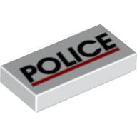 Visuel indicatif Rebrickable de Tuile 1 x 2 avec motif imprimé "POLICE" noir et ligne rouge (Tile 1 x 2 with Black "POLICE" and Red Line Print)