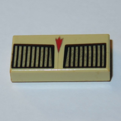 Visuel indicatif Rebrickable de Tuile 1 x 2 avec grille de voiture et motif imprimé flèche rouge (Tile 1 x 2 with Car Grill and Red Arrow Print)