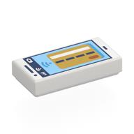 Visuel indicatif Rebrickable de Tuile 1 x 2 avec téléphone intelligent, carte de crédit / débit (Tile 1 x 2 with Smart Phone, Credit/Debit Card Screen Print)