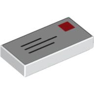 Visuel indicatif Rebrickable de Tuile 1 x 2 avec enveloppe postale, lettre, adresse et motif imprimé timbre rouge (Tile 1 x 2 with Mail Envelope, Letter, Address and Red Stamp Print)