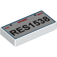 Visuel indicatif Rebrickable de Tuile 1 x 2 avec 'Toy STORY 2010 RES1538' Licence plaque motif imprimé (Tile 1 x 2 with 'Toy STORY 2010 RES1538' License Plate Print)