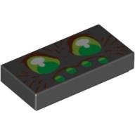 Visuel indicatif Rebrickable de Tuile 1 x 2 avec 6 yeux verts et cheveux bruns motif imprimé (visage araignée) (Tile 1 x 2 with 6 Green Eyes and Brown Hairs Print (Spider Face))