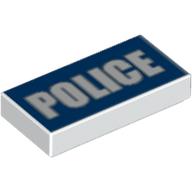 Visuel indicatif Rebrickable de Tuile 1 x 2 avec motif imprimé 'POLICE' blanc sur fond bleu (Tile 1 x 2 with 'POLICE' White on Blue Background Print)