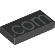 Visuel indicatif Rebrickable de Tuile 1 x 2 avec motif imprimé Argent '.com' (Tile 1 x 2 with Silver '.com' Print)