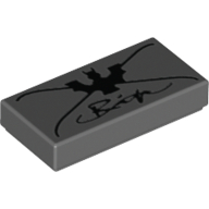 Visuel indicatif Rebrickable de Tuile 1 x 2 avec motif imprimé chauve-souris et écriture cursive (Tile 1 x 2 with Bat and Cursive Writing Print)