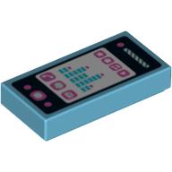 Visuel indicatif Rebrickable de Tuile 1 x 2 avec téléphone intelligent avec téléphone, courrier, bulle de parole, étoile, fleur, note, bouton de lecture et motif imprimé au niveau sonore (Tile 1 x 2 with Smart Phone with Phone, Mail, Speech Bubble, Star, Flower, Note, Play Button and Sound Level Print)