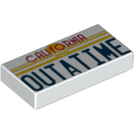 Visuel indicatif Rebrickable de Tuile 1 x 2 avec motif imprimé plaque d'immatriculation rouge 'CALIFORNIA' et bleu 'OUTATIME' (Tile 1 x 2 with Red 'CALIFORNIA' and Blue 'OUTATIME' License Plate Print)
