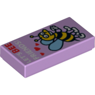 Visuel indicatif Rebrickable de Tuile 1 x 2 avec abeille avec cœurs et motif imprimé 'LET'S BEE FRIENDS' (Tile 1 x 2 with Bee with Hearts and 'LET'S BEE FRIENDS' Print)
