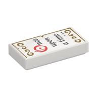 Visuel indicatif Rebrickable de Tuile 1 x 2 avec 'Once upon a time...' et motif imprimé or Scrollwork (Tile 1 x 2 with 'Once upon a time...' and Gold Scrollwork Print)