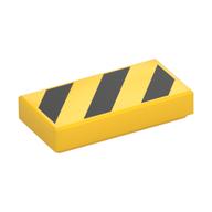 Visuel indicatif Rebrickable de Tuile 1 x 2 avec bandes diagonales noires, grand motif imprimé triangles d'angle jaune (Tile 1 x 2 with Black Diagonal Stripes, Large Yellow Corner Triangles Print)