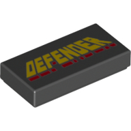 Visuel indicatif Rebrickable de Tuile 1 x 2 avec le mot jaune et rouge 'DEFENDER' imprimé (Tile 1 x 2 with Yellow and Red word 'DEFENDER' Print)
