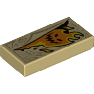 Visuel indicatif Rebrickable de Tuile 1 x 2 avec des marques de beige foncé et motif imprimé monstre de feu orange (livre de tromperie) (Tile 1 x 2 with Dark Tan Markings and Orange Fire Monster Print (Book of Deception))
