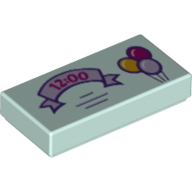 Visuel indicatif Rebrickable de Tuile 1 x 2 avec Invitation avec '12:00' sur Ruban Lavande et 3 Ballons motif imprimé (Tile 1 x 2 with Invitation with '12:00' on Lavender Ribbon and 3 Balloons Print)