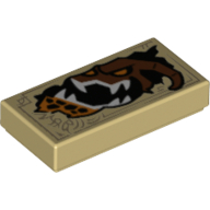Visuel indicatif Rebrickable de Tuile 1 x 2 avec tête de monstre brun rougeâtre avec dents blanches pointues et motif imprimé yeux oranges (Livre de la destruction) (Tile 1 x 2 with Reddish Brown Monster Head with White Sharp Teeth and Orange Eyes Print (Book of Destruction))