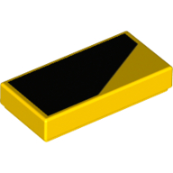 Visuel indicatif Rebrickable de Tuile 1 x 2 avec motif imprimé en forme de coin noir/bande épaisse pour le côté gauche du modèle (Tile 1 x 2 with Black Wedge-shaped/Thick Stripe Print for Left Side of Model)