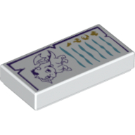 Visuel indicatif Rebrickable de Tuile 1 x 2 avec dragon bébé violet foncé, lignes moyennes Azur et motif imprimé de symboles d'or (Tile 1 x 2 with Dark Purple Baby Dragon, Medium Azure Lines and Gold Symbols Print)