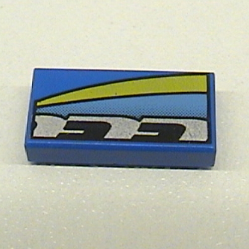 Visuel indicatif Rebrickable de Tuile 1 x 2 avec des rayures bleues, noires, argentées et jaunes Motif imprimé à droite (Tile 1 x 2 with Blue, Black, Silver, and Yellow Stripes Right Print)