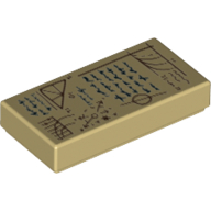 Visuel indicatif Rebrickable de Tuile 1 x 2 avec des diagrammes brun rougeâtre et un motif d'écriture de script noir (Tile 1 x 2 with Reddish Brown Diagrams and Black Script Writing Pattern)