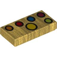 Visuel indicatif Rebrickable de Tuile 1 x 2 avec gant infini pierres, 6 cercles de couleur motif imprimé (Tile 1 x 2 with Infinity Gauntlet Stones, 6 Colored Circles Print)