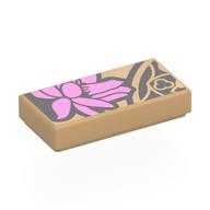 Visuel indicatif Rebrickable de Tuile 1 x 2 avec fleur rose foncé, motif imprimé tatouage (Tile 1 x 2 with Dark Pink Flower, Tattoo Print)