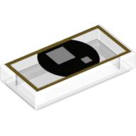 Visuel indicatif Rebrickable de Tuile 1 x 2 avec or nacré ligne carrée, cercle noir avec 2 carrés blancs (yeux de briqueheadz) motif imprimé (Tile 1 x 2 with Pearl Gold Square Line, Black Circle with 2 White Squares (Brickheadz Eyes) Print)