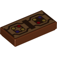Visuel indicatif Rebrickable de Tuile 1 x 2 avec motif imprimé rouge, jaune, bleu et lignes marron rougeâtre (Tile 1 x 2 with Red, Yellow, Blue Circles and Reddish Brown Lines Print)