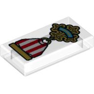 Visuel indicatif Rebrickable de Tuile 1 x 2 avec Médaille de Croix d'Or avec motif imprimé Ruban Rouge et Blanc (Tile 1 x 2 with Gold Cross Medal with Red and White Ribbon Print)